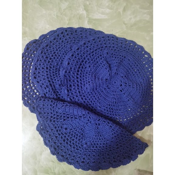 Handmade Round Crochet Cotton Lace Table Doilies Placemats Navy, 4PCS