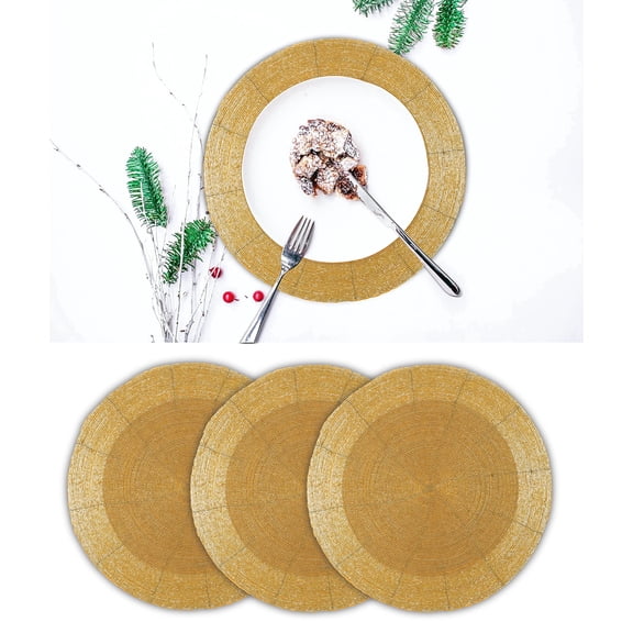 Handmade Beaded Placemats Charger 13 Inch Round Set of 4 - Beautiful Fancy Elegant Decorative Table Mat for Dining Table Décor, Easter, Farmhouse, Wedding, Dinner Party & Everyday Use - Champange