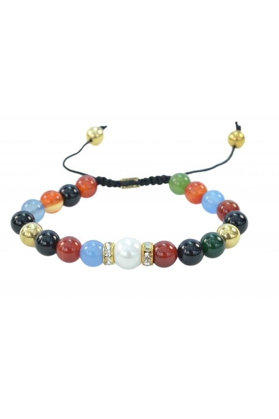 Handmade Round Mix Colors Agate Gemstone Macrame Style Adjustable Bracelet - 91206