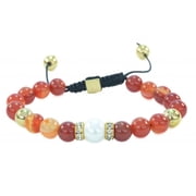 Handmade Round Red Agate Gemstone Macrame Style Adjustable Bracelet - 91202