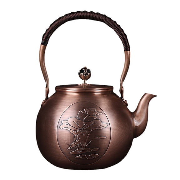 Handmade Round Small Hammer Copper Teapot Kettle Stovetop Teapot 1.5mm Thick Pure Copper Handmade, 1.3L