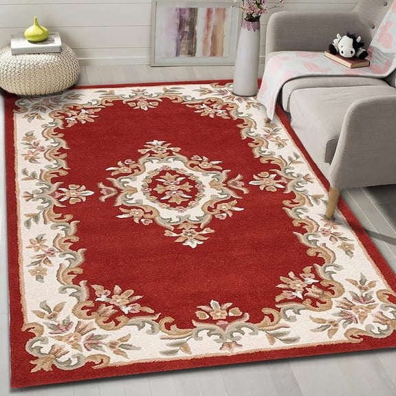 Handmade Royal Aubusson Wool Area Rug made by Imorted Premium Wool Rug Unique Modern Design Carpet for Living room, Bedroom and Dining room