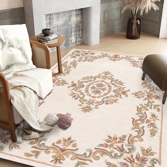 Handmade Royal Aubusson Wool Area Rug made by Imorted Premium Wool Rug Unique Modern Design Carpet for Living room, Bedroom and Dining room