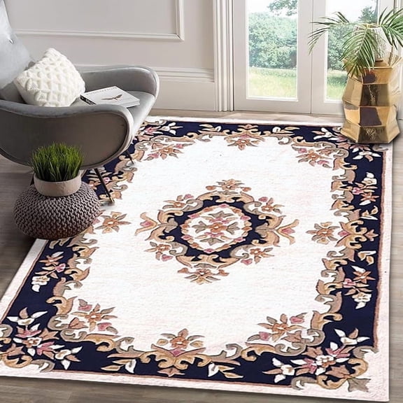 Handmade Royal Aubusson Wool Area Rug made by Imorted Premium Wool Rug Unique Modern Design Carpet for Living room, Bedroom and Dining room