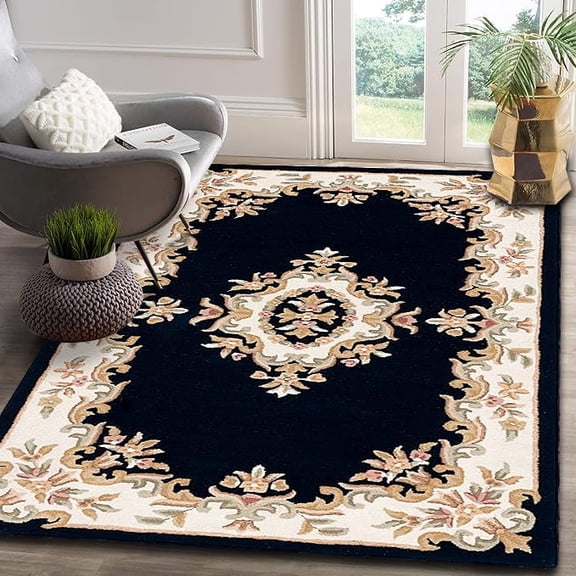 Handmade Royal Aubusson Wool Area Rug made by Imorted Premium Wool Rug Unique Modern Design Carpet for Living room, Bedroom and Dining room