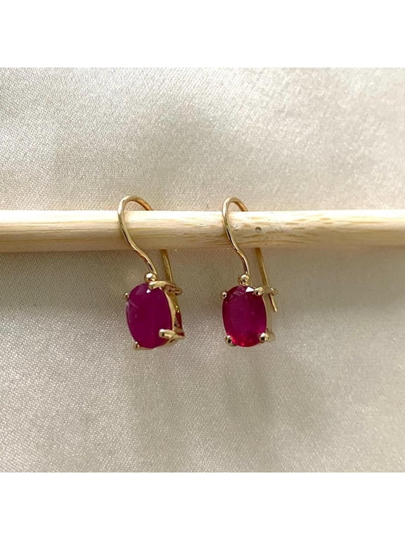Handmade Ruby Gemstone Earrings: 14K Solid Gold Dangle Earring