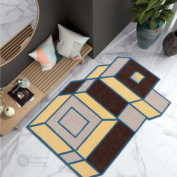 Handmade Rug, 5X7 Carpet for Living room, Hallway, Tufted Woolen Rugs, Geometric Design