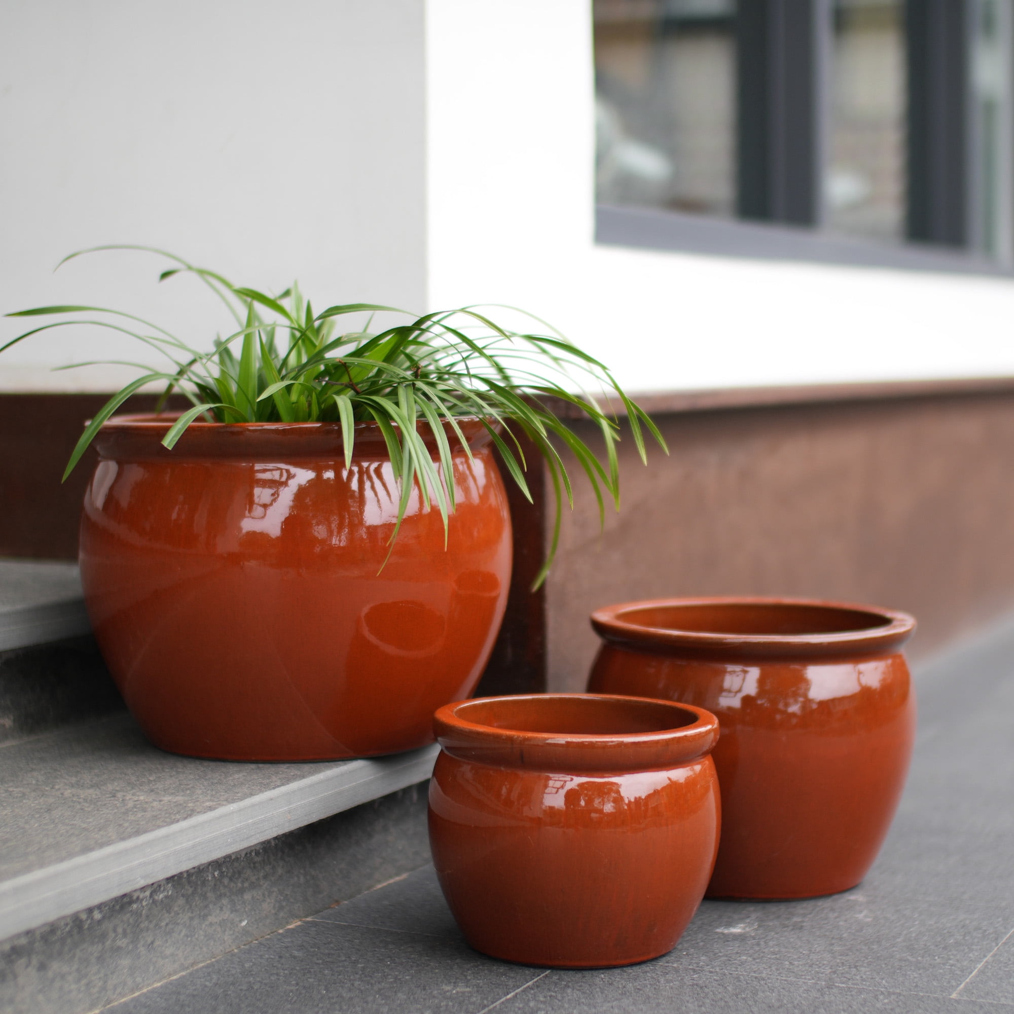 Handmade Rust-Red Ceramic Plant Pots Set of 3, 15/12/9 Inch Diameter ...