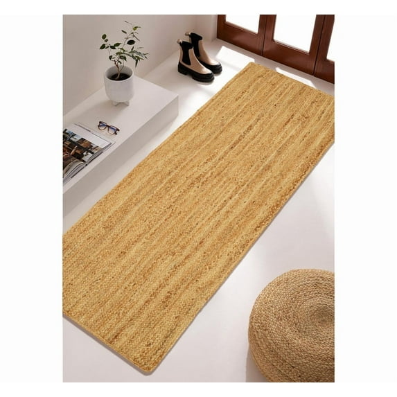Handmade Rustic Jute Rug Rectangular Farmhouse Braided Reversible Natural Area Carpet_2'6"X12'