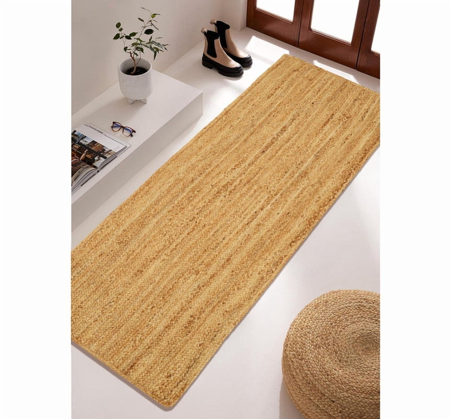 Handmade Rustic Jute Rug Rectangular Farmhouse Braided Reversible Natural Area Carpet_2'X10'