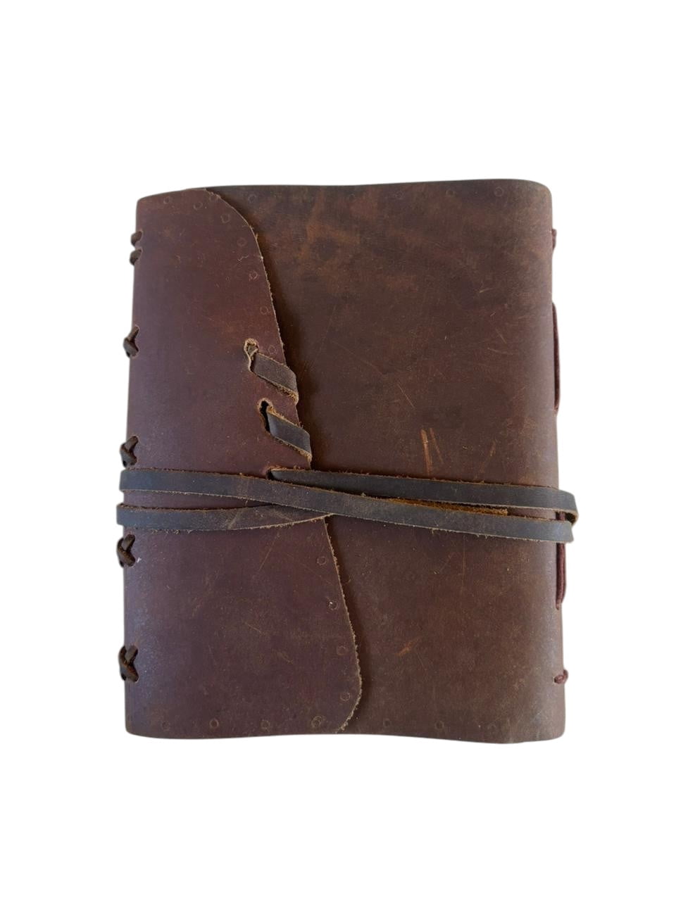 Handmade Rustic Leather Journal with Deckle Edge Lined Paper – Vintage Wrap Closure Diary, Lightweight Notebook