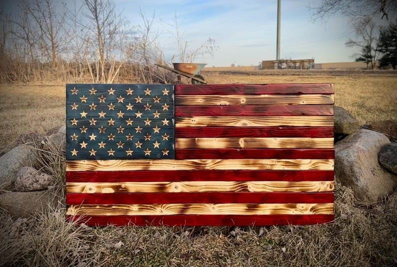 Handmade Rustic Wooden American Flag 36 x 18 Inch