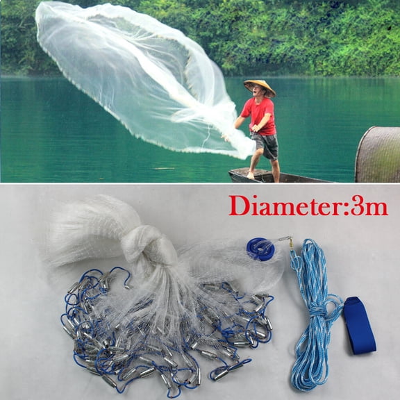 Handmade Saltwater Fishing Cast Net with Sinker, Cast Fishing Net Spin Network Bait Fish Net Old Salt Premium Cast Net Hand Cast Fishing Net