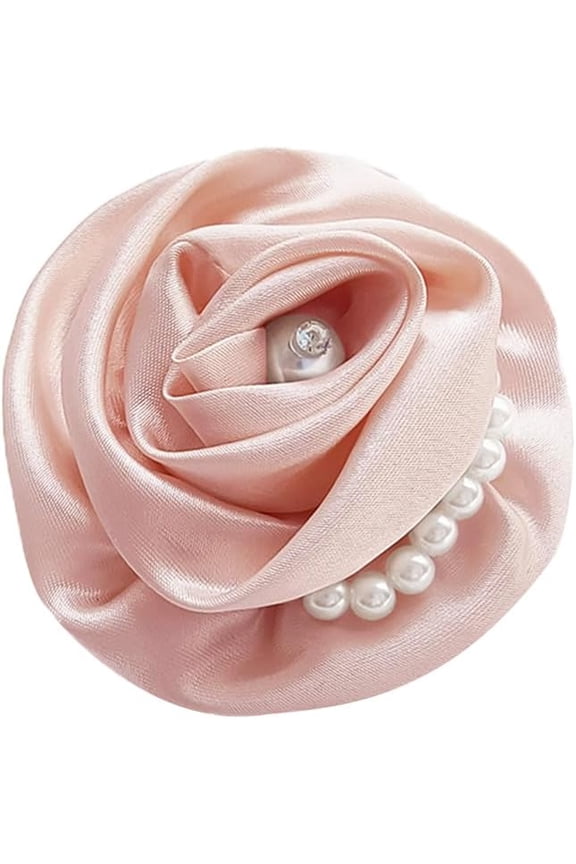 Handmade Satin Rose Brooch for Women 3.3in Floral Corsage with Pearl Crystal Elegant Wedding Boutonniere Vintage Party Pin Bridal Dance Ceremony Jewelry Luxury Fabric Flower Dress Accessory