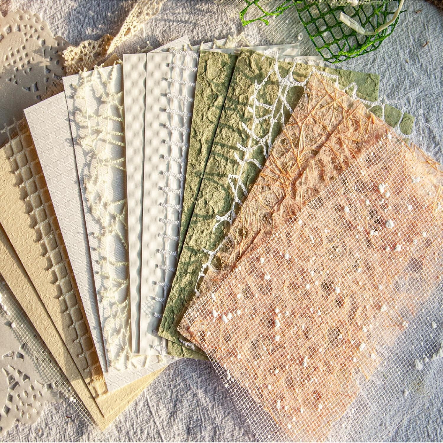 Fabirc Paper Handmade Scrapbook Paper, 16 Sheets Textured Paper Mesh Fabric Mix ...