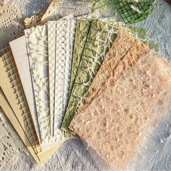 Handmade Scrapbook Paper, 16 Sheets Textured Paper Mesh Fabric Mix Special Junk Journal Papers for DIY Journaling, Decoupage, Scrapbooking, Art, Card Making, Craft