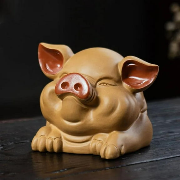 Handmade Sculpture Tea Set Chinese Lucky Fortune Pig Head Model Ornaments Yixing Purple Clay Tea Pet Crafts