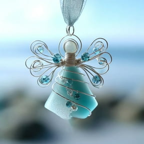 Handmade Sea Glass Angel Ornament - 3.46 Inch 2D Acrylic Christmas Decoration for Advent Calendar & Tree Decor
