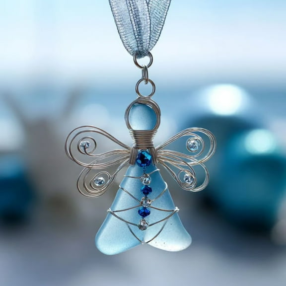 Handmade Sea Glass Angel Ornament - 3.46 Inch 2D Acrylic Christmas Decoration for Advent Calendar & Tree Decor