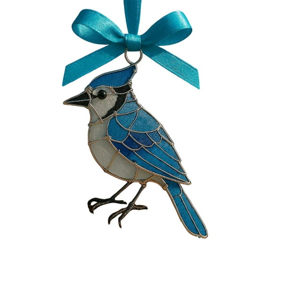 Handmade Sea Glass Bird Ornament, Bird Ornaments with Handcrafted for Christmas Tree,2D Acrylic Sea Art Decoration Keepsake, Collection Gifts for Birds Watchers & Nature Lovers