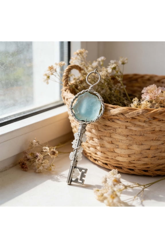 Handmade Sea Glass Key Decoration - Sweet Home Nautical Themed Keychain, Cute Hanging Ornament with Durable Metal Ring, Perfect Gift for Beach Lovers and Coastal Style Fans, Blue