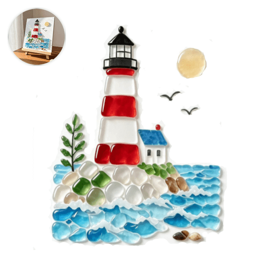 Handmade Sea Glass Lighthouse Wall Art Decoration Desktop Crafts for Living Room Bedroom Office Coastal Home Decor