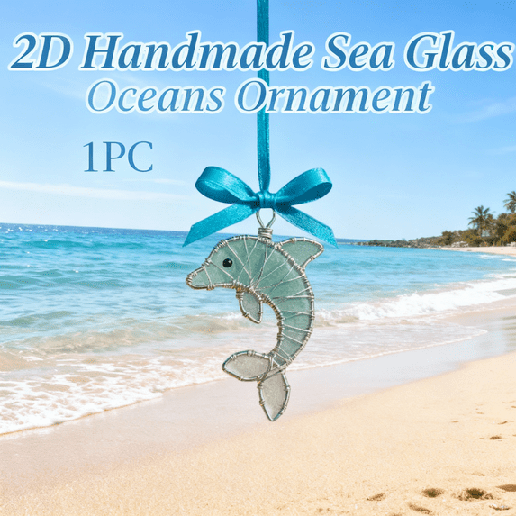 Handmade Sea Glass Ocean Ornament – Eco-Friendly Frosted Beach Glass Suncatcher,Handcrafted Coastal Wall Hanging,Unique Shore Glass Pendant,Beachy Gift for Ocean Enthusiasts
