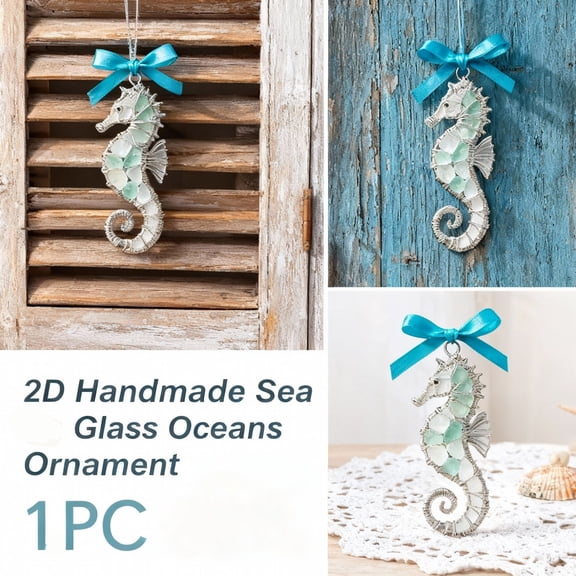 Handmade Sea Glass Ocean Ornament – Eco-Friendly Frosted Beach Glass Suncatcher,Handcrafted Coastal Wall Hanging,Unique Shore Glass Pendant,Beachy Gift for Ocean Enthusiasts