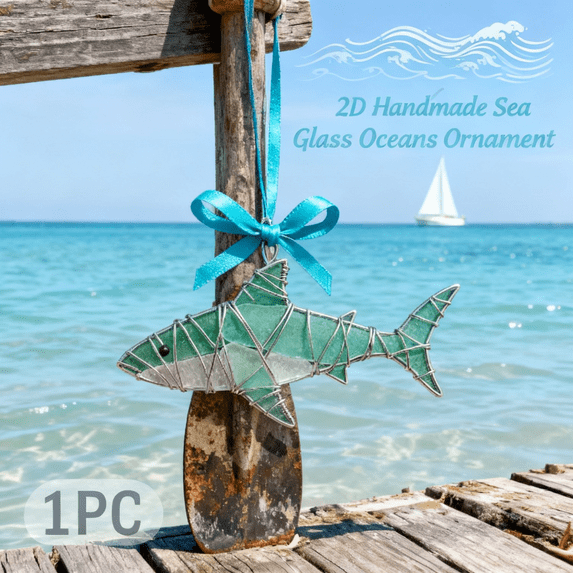 Handmade Sea Glass Ocean Ornament - Frosted Beach Glass Decor,Coastal Wall Hanging,Handcrafted Sea Glass Ornament,Eco-Friendly Shore Glass Pendant,Beach-Inspired Gift for Homes and Cars