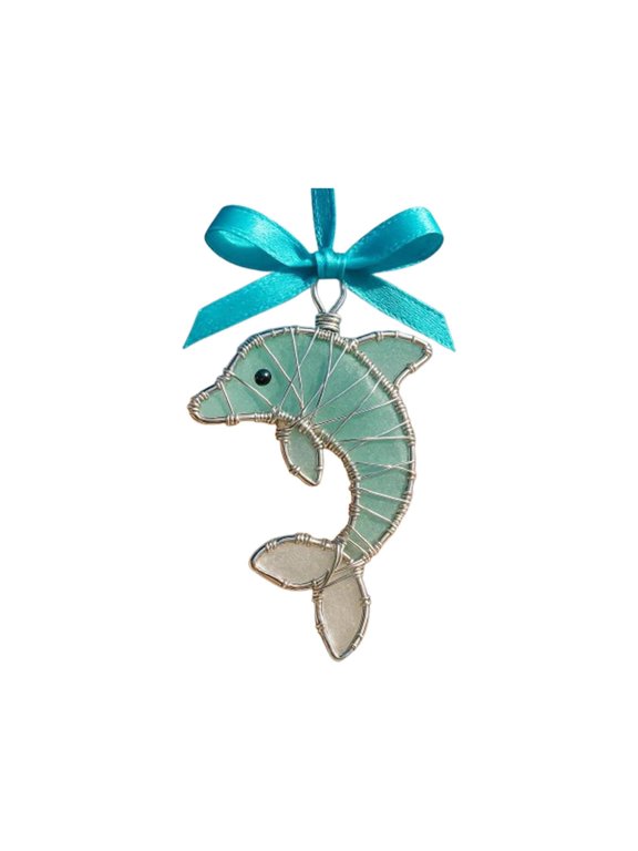 Handmade Sea Glass Ocean Ornament, Natural Sea Glass Hanging Decor, Style Home Decoration for Car Bedroom and Entryway, Perfect Gift for Beach Vacation and Surfing Lovers
