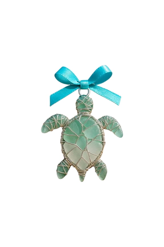 Handmade Sea Glass Ocean Ornament, Natural Sea Glass Hanging Decor, Style Home Decoration for Car Bedroom and Entryway, Perfect Gift for Beach Vacation and Surfing Lovers