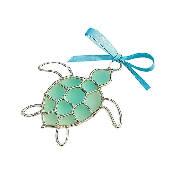 Handmade Sea Glass Turtle Wall Art Decor, Unique Beach Themed Coastal Home Decor, Recycled Glass Turtle Sculpture for Ocean Lover Gifts, Housewarming Present for Bathroom Living Room Wall Decor