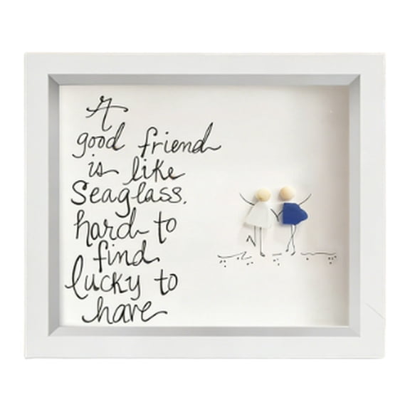 Handmade Seaglass Friendship Frame, European Style Wooden Photo Display For Home Office Decor, Unique Keepsake Symbolizing Bond, Blue Artistic Wall Or Table Ornament