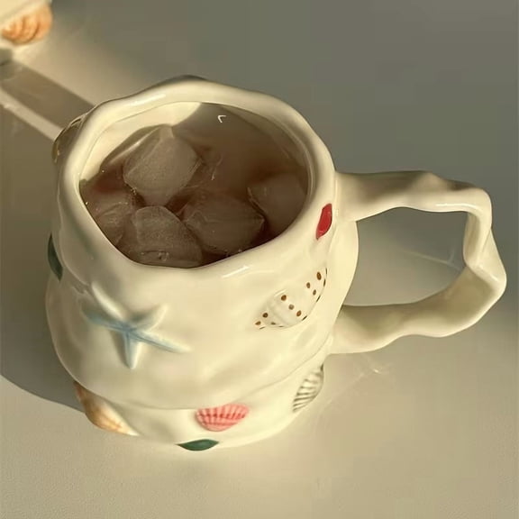 Handmade Seashell Ceramic Mug 3D Ocean Theme Irregular Shape Artisan Coffee Tea Cup for Home Decor Women Gift