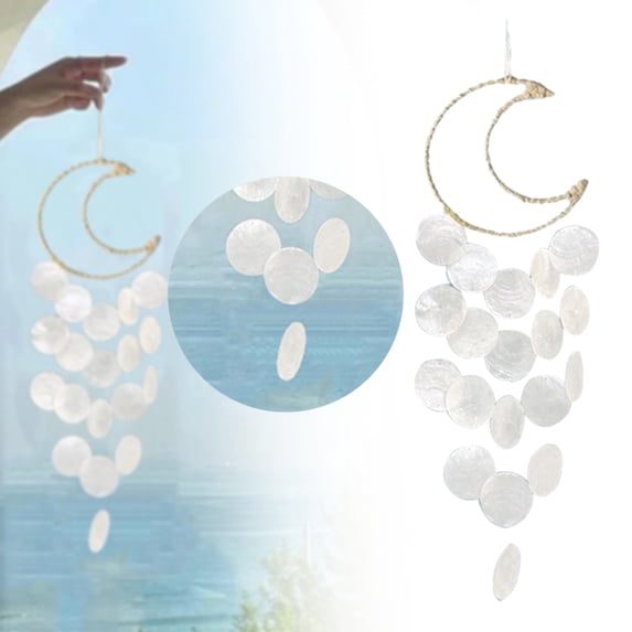 Handmade Seashell Wind Chimes Outdoor, Unique Moon Shell Hanging Chime for Garden Patio Decor