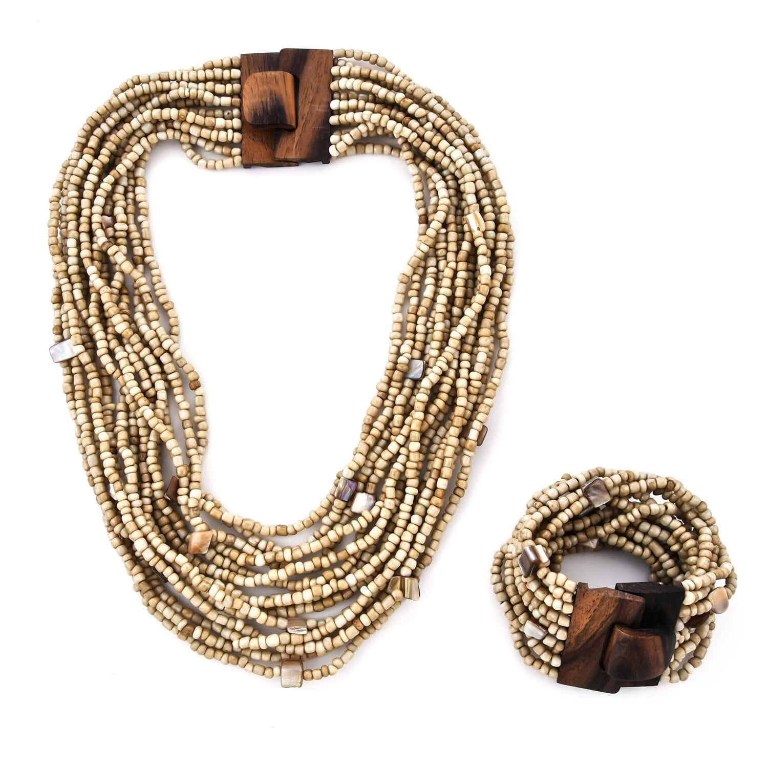 Shop LC Multicolor Seed Bead Bracelet & Necklace Set – Handmade Boho Jewelry For Women, Stretchable With Wooden Buckle