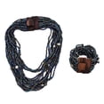 thumbnail image 1 of Handmade Seed Bead Necklace & Bracelet Set - Blue Green Boho Jewelry - Layered Multi Strand Beaded Statement Jewelry w/ Wooden Clasp - Necklace  18"  Bracelet Christmas Gifts, 1 of 7