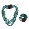 thumbnail image 1 of Handmade Seed Bead Necklace & Bracelet Set - Turquoise Boho Jewelry Women - Layered Multi Strand Beaded Statement Jewelry w/ Wooden Clasp - Necklace  18" - Strechable Bracelet Christmas Gifts, 1 of 7