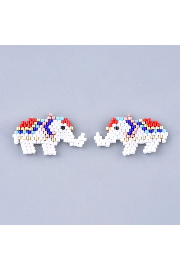 Handmade Seed Beads Pendants with Elastic Thread Loom Pattern Elephant White 18x30x1.5mm Hole: 0.7mm Glass