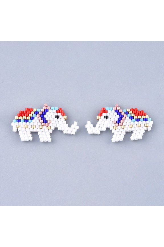 Handmade Seed Beads Pendants with Elastic Thread Loom Pattern Elephant White 18x30x1.5mm Hole: 0.7mm