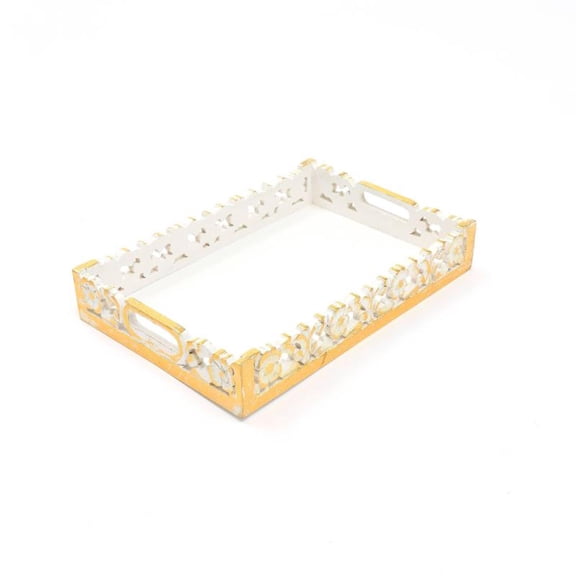 Handmade Serving & Decor Mango Wood Rectangle Tray In White Color-18 X 11 X 2.5" On-Site