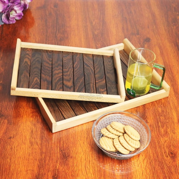 Handmade Serving Trays Rectangle Sheesham Wood Pack of 2