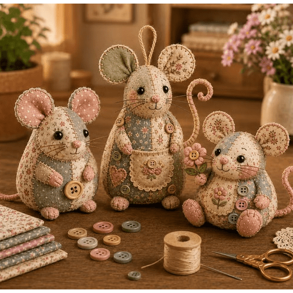 Handmade Sewing Craft Kit for Mouse Making, Complete Patchwork Mouse DIY Set, Creative Craft Project for Indoor Leisure Handcraft B