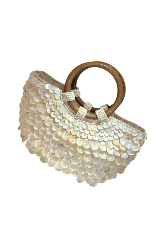 Handmade Shell Beach Bag With Plastic Handle Bohemian Styles Vacation Handbag For Women Travel And Evening Event