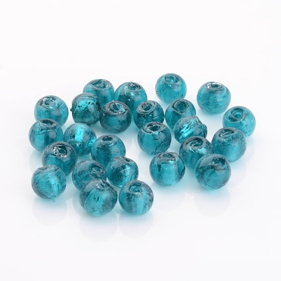 Handmade Silver Foil Glass Beads Round Teal 7.5~8.5mm Hole: 2mm 20pc
