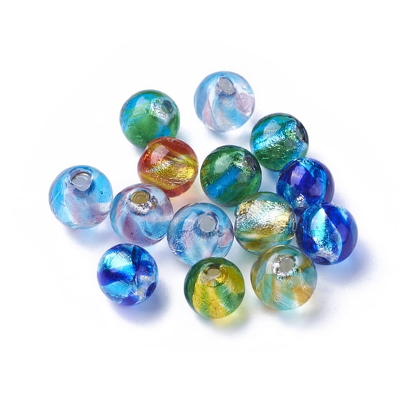 Handmade Silver Foil Lampwork Beads Round Mixed color 10~13mm Hole: 1.6mm