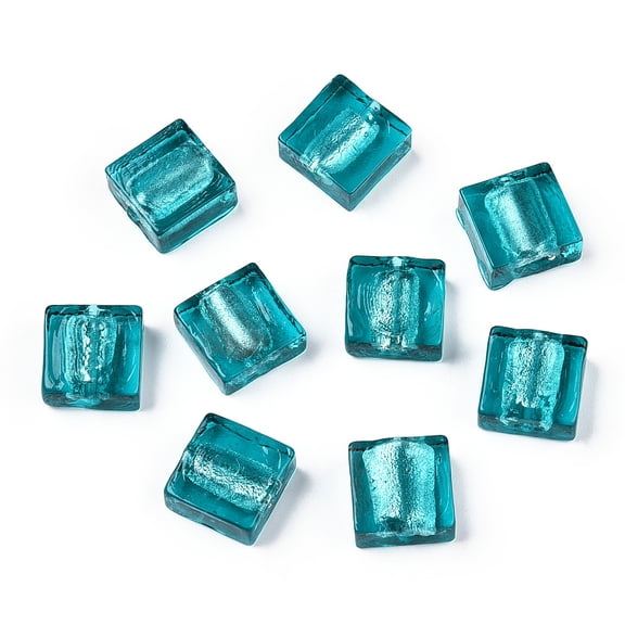 Handmade Silver Foil Lampwork Beads Square Teal 12x12x6mm for DIY