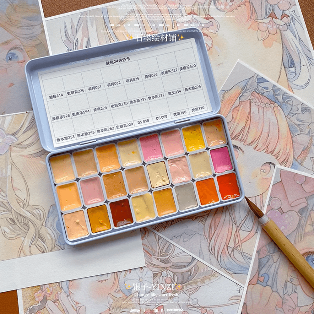 Handmade Skin Tone Watercolor Paint holbein/schmicke/Mmijello 24 Colors Split Watercolor  1ml Tin Box Artist Art Supplies
