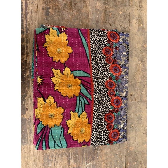 Handmade Sleep Mat Counterpane Stitched Gudari Bedspread Printed Kantha Throw