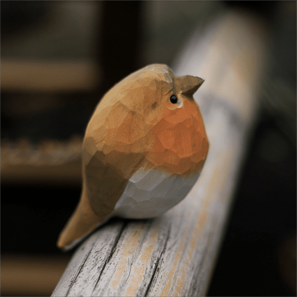 Handmade American Robin Birds Figurine, Natural Wood Home Decor, Set 1